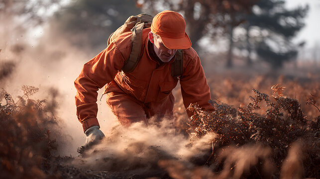 A hunter navigating a dusty terrain