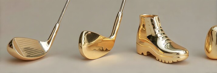Golden Golf Clubs Isolated on White Background