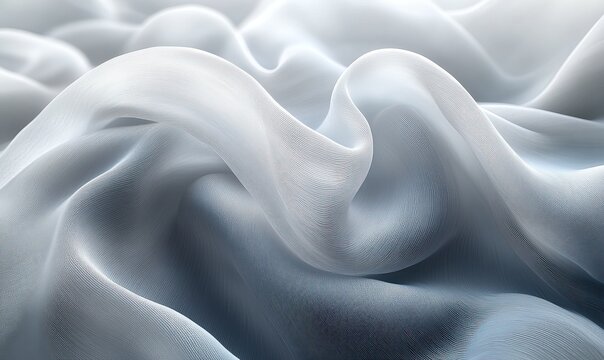 Abstract flowing sheer white fabric texture macro background with soft waves and elegant ripples.