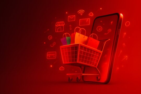 Online retail technology concept with futuristic smartphone and vibrant colors