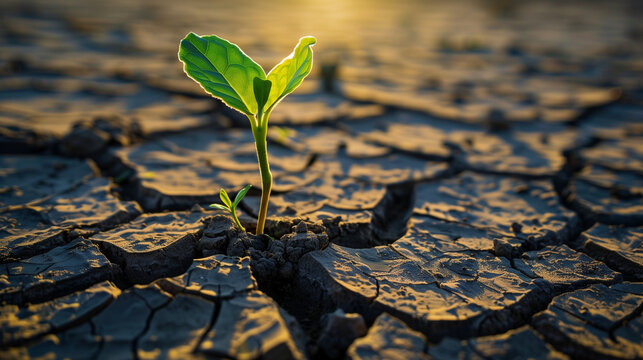 A resilient seedling growing from cracked earth, representing personal growth and transformation.