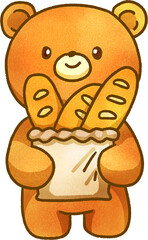 Cute Bear Holding Bread Bag Illustration