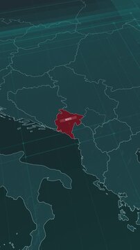 Vertical portrait, zoom in to the map of Montenegro, with text and textless.
