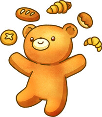 Happy Bear with Bakery Items Illustration