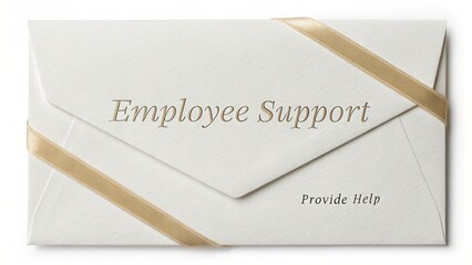 Elegant envelope design featuring employee support message with ribbon, perfect for workplace assistance and HR initiatives