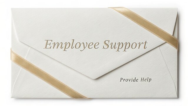 Elegant envelope design featuring employee support message with ribbon, perfect for workplace assistance and HR initiatives