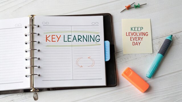 Key Learning Notes with Colorful Stationery and Inspirational Quotes on a Wooden Desk Surface for Educational Purpose - Powered by Adobe
