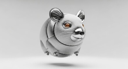 Robotic Hamster Furry Friend: Chrome Accents, Metal Details and Amber Eyes, Cuteness Overload on Clean Backdrop