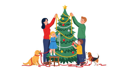 Christmas Tree Decorating: A family unites in the joyous tradition of decorating their Christmas tree, a heartwarming scene filled with festive spirit and togetherness. 