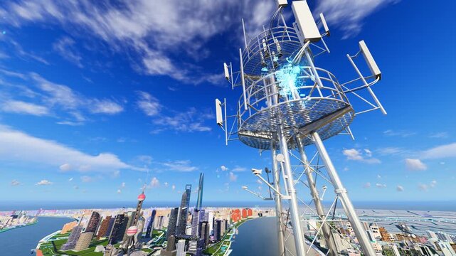 5G base station signal towers in the city