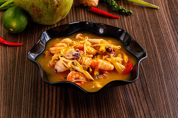 Thai spicy Tom Yam soup with prawn