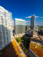 Fototapeta premium Highrise skyline in Bratislava modern district. Tall towers and business buildings in Bratislava modern city area.