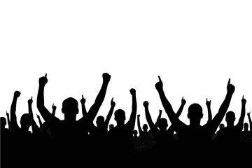 Black and White Concert Crowd Silhouette Vector, Music Audience Clipart