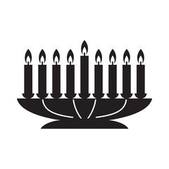 Silhouette of a lit hanukkah menorah with nine candles