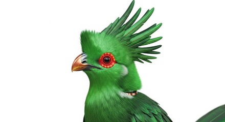 Fischer's Turaco: Green Feathered Robot Bird with Red Eye and Plume