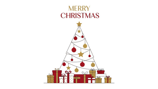 Festive Christmas Illustration: A minimalist Christmas illustration, featuring a tree, presents, and festive greetings to spread holiday cheer and warmth.