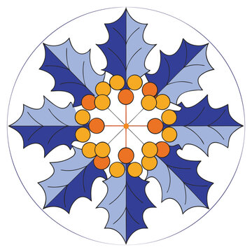Geometric Holly Mandala with Blue Leaves and Berries