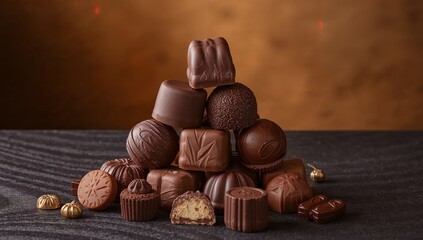 Chocolate Delight. A Rich Assortment of Sweet Treats Stacked on a Dark Surface.