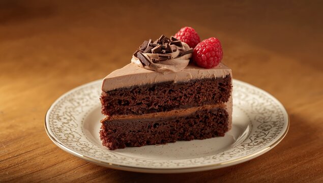 Chocolate Delight with Raspberry Jewels, a Decadent Treat on an Elegant Plate.