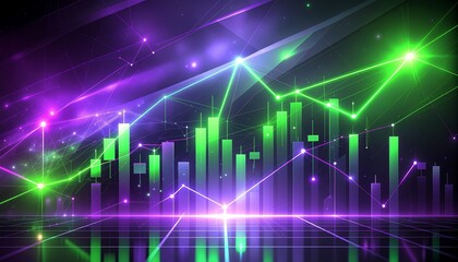 Dynamic stock market chart with glowing lines and rising trend, perfect for finance and investment presentations, offering a modern and energetic visual.