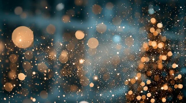 Bright golden winter bokeh pattern with glowing Christmas stars