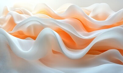Abstract flowing vibrant orange and white silk fabric waves digital background texture design