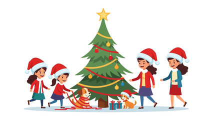 Christmas Cheer: A heartwarming scene unfolds as children adorn a Christmas tree, radiating the festive spirit of the season.