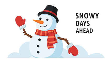 Cheerful Snowman in Winter: A cheerful snowman, adorned with a hat and scarf, stands proudly amid soft snow, heralding snowy days ahead. Capturing the spirit of winter's joy and festive cheer.