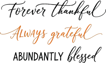 Fototapete Positive Typografie Express your gratitude with this artistic lettering for Thanksgiving, featuring 'Forever Thankful, Always Grateful, Abundantly Blessed' in elegant script  © Anila