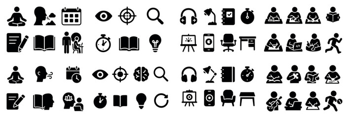 Monochrome business and education icon set