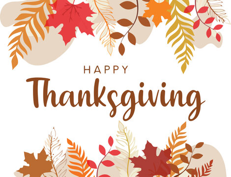 Celebrate autumn's bounty with a vibrant Happy Thanksgiving greeting adorned with falling leaves and warm seasonal colors
