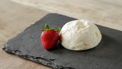 Creamy Delight with a Splash of Red Freshness and Contrasting Textures Abound.