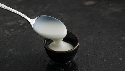 Creamy Descent A Silver Spoon and Dark Bowl in a Study of Textures and Colors.