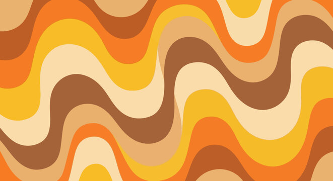 Vibrant abstract wavy pattern in warm retro colors, evoking a nostalgic 60s and 70s psychedelic aesthetic for stylish backgrounds and designs
