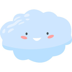 Cute Blue Cloud Character With Happy Face Smiling And Blushing Cheeks Kawaii Style Illustration With Transparent Background