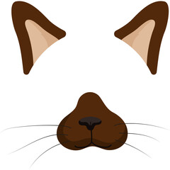 Cute Brown Cat Ears and Nose with Whiskers on Transparent Background for Fun Costume or Party Accessory