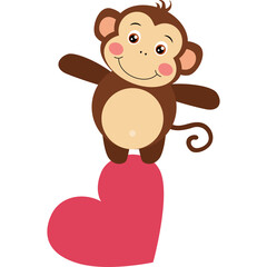 Cute Brown Monkey Standing On A Pink Heart With A White Transparent Background