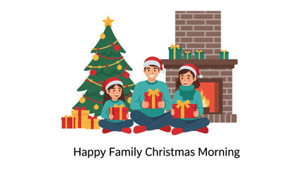 Festive Family Christmas Gathering: A loving family, gathered around a decorated Christmas tree, cherishing the joy of exchanging gifts and the warmth of the holiday season.