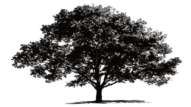 Vector tree silhouette with leaves and branches, isolated on a white background, perfect for nature and forest design or illustration