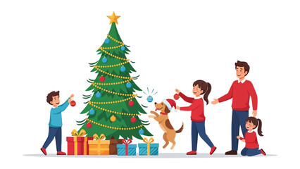 Cozy Christmas Moments: A family decorates a Christmas tree, creating a festive atmosphere filled with love, joy, and the spirit of the season.