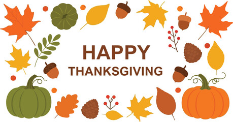 Celebrate happy Thanksgiving with festive pumpkins and autumn leaves, perfect for invitations, social media, and seasonal promotions this November