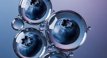 Closeup of blueberries with water bubbles