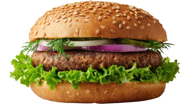 Tasty beef cheeseburger with sesame bun, lettuce, and tomato, isolated on a white background as an unhealthy fast food snack - Powered by Adobe