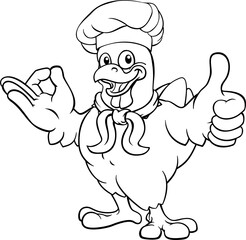A chicken chef hat cartoon rooster cockerel bird mascot 