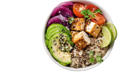 A selection of grilled chicken and fried fish meals with fresh vegetables on a plate for a healthy dinner or lunch