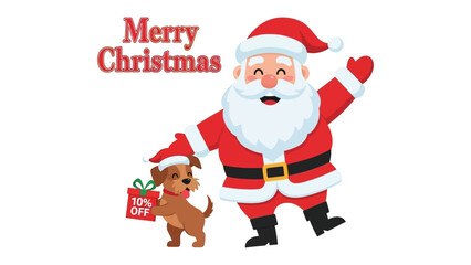 Festive Greetings: Santa Claus, a cheerful canine companion, and festive message create a heartwarming holiday scene, embodying joy and the spirit of giving.
