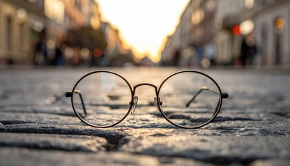 Romantic couple with stylish eyeglasses walking on the city street, a fashionable vision of style