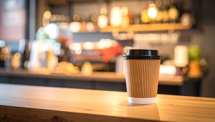 Glass of beer and a mug of hot coffee on a wooden table in a bar or cafe interior