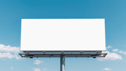Obraz premium Blank billboard against a bright blue sky with fluffy white clouds, ready for advertising