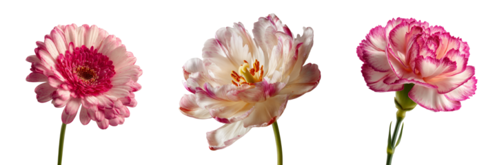 Set of Pink wildflower with dark black center on transparent png background. Ai generated